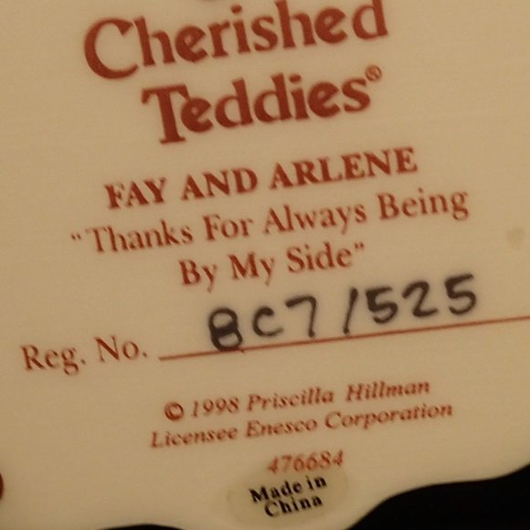 Cherished Teddies Fay and Arlene "Thanks for Always Being By My Side" - Picture 2 of 3